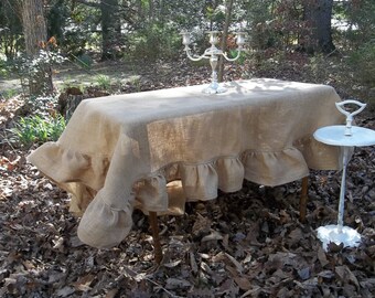 Custom Ruffled Burlap Tablecloth Ruffled Tablecloth Wedding Decorations Table Decor French Country Prairie Burlap Table Cloth
