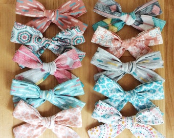 Pink and Blue Bow Set (set of 10) Bohemian hair bow, boho, pinwheel hai bows, school girl bow, newbon bow, toddler hair bow, floral bow, gl