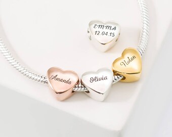 Custom Name Heart Charm • Baby Family Charm Bracelet • PersonalizeD European Bead Jewelry in Gold • Gift for Her • Mother Gift • CM18F49