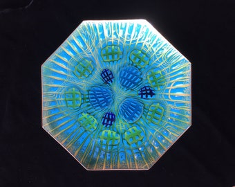 Annemarie Davidson Vintage Mid Century Blue Green & Gold Octagonal Enamel Dish