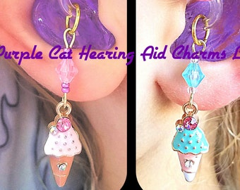 Hearing Aid Charms: Sweet Jeweled Ice Cream Cones with Glass Bead Accents! Also available in Mother Daughter Sets! Trinkets sold separately