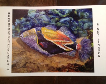Hummer Fish Hawaii state tropical ocean sea life print colorful aquarium Coral Reef long name humuhumunukunukuapua'a original artwork wall