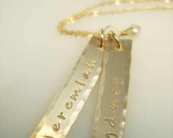 Personalized Gold Name Bar Necklace - Hand Stamped Jewelry