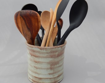 Ceramic Kitchen Utensil Holder, Functional Handmade Kitchen Caddy, Pottery Crock Gift