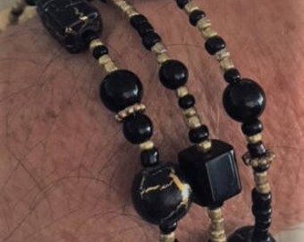Black and Gold Wrap Memory Wire Bracelet