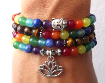 108 Mala beads bracelet or necklace, Chakra bracelet, Tigers Eye bracelet, 7 chakra, Yoga bracelet, Meditation bracelet