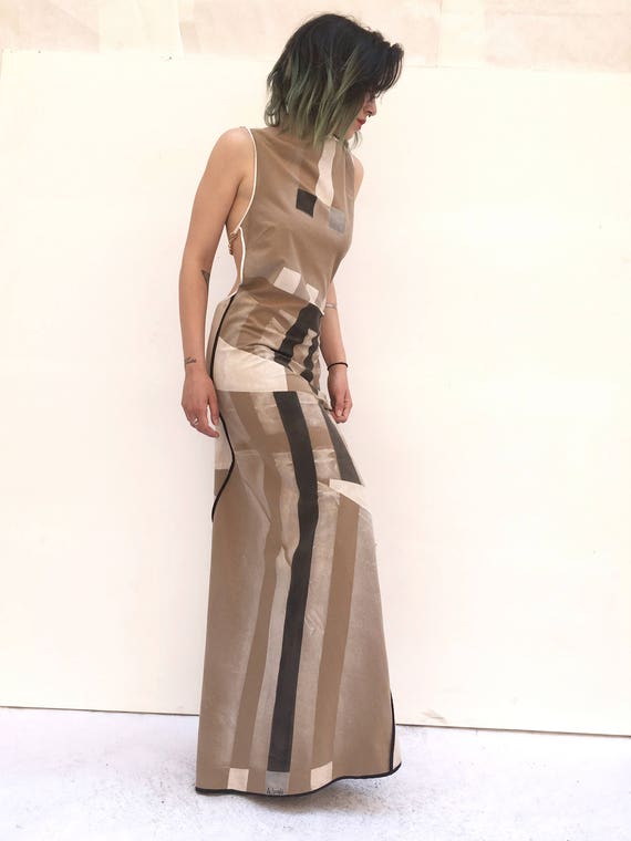 Lola Darling Jersey Cotton Bare Back Hand painted Long Dress ART WORK DRESS "Opera Abitabile" By Adolfo Lugli Artist Art of Work Certified