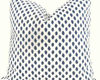 Lacefield White and Navy Blue Dot Decorative Pillow Covers Square, Eurosham or Lumbar Pillow - Accent Pillow