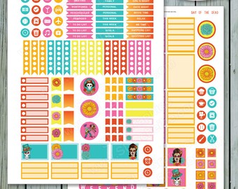 Day of the Dead Printable Planner Stickers, DOTD Printable Stickers PDF - Instant Download, Dia de los Muertos sticker set