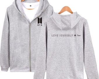 BTS Kpop Love Yourself Zipper Hoodies Sweatshirt Women Men BTS Hip Hop V Jimin Hooded Women Streetwear Women Coat Jacket Fake Love