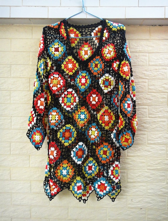Granny Square Crochet Dress with Sleeves