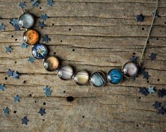 Solar System Necklace - All Planets, Celestial, Statement Pendant - Large Colorful Bib Necklace - Galaxy Jewelry, Outer Space