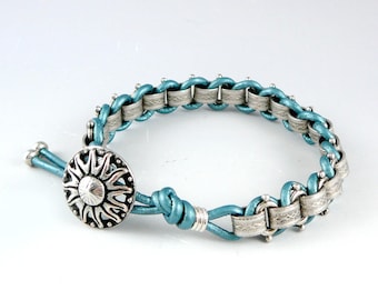 Leather Cord Bracelet, Leather Bracelet for Women, Trendy Jewelry, Friendship Jewelry, Silver Chain Bracelet, BFF Bracelet, Cool Bracelet
