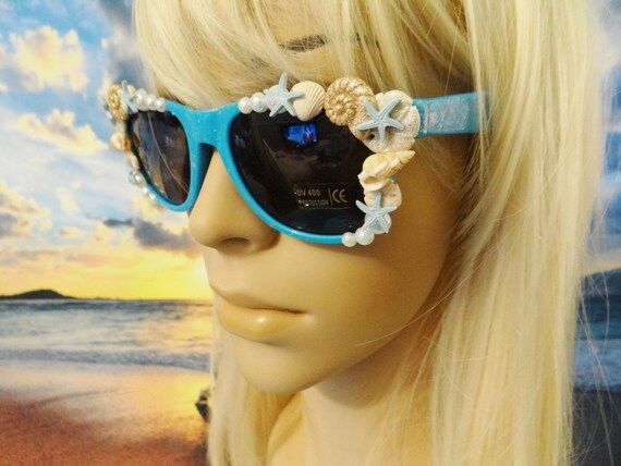 I'm Really A MERMAID Sunglasses Sun Glasses Sunnies Wayfarers Aviators Little Seashells Im Beach Sea Ocean Nautical Pinup Blue A046