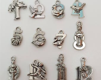 1 Set of 12 Advent Calendar Charms Antique Silver - XMS92