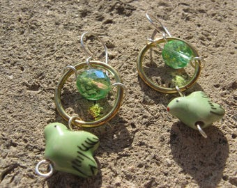 Earrings "Come" plated silver brass Green