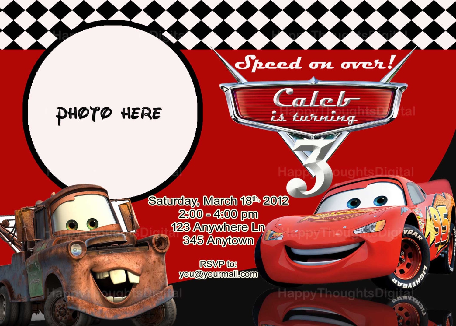 Pixar Cars Lightning McQueen Invitation Digital DIY print