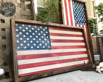 wood sign, farm house decor, Wood American Flag, Framed American Flag, Framed USA Flag, Framed Wood Flag, Rustic American Flag