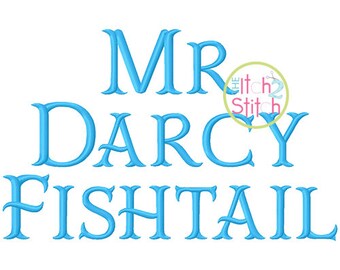Mr Darcy Fishtail Embroidery Font 0.5", 1", 1.5", 2", 2.5" & 3", Aa-Zz letters, numbers, punctuation in 6 sizes, INSTANT DOWNLOAD available