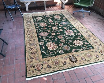 Slightly Vintage Kelly Green Oushak Rug 6'5'' x 9'7'''