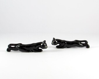 Vintage Prowling Black Cat Salt and Pepper Shakers, by Redware Japan
