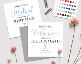 Personalised Wedding Day Thank You Bridesmaid Card | Best Man | Usher | Flower Girl | Classic Script Range