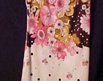 1970s Mod Flower Print Polyester Mini Dress Custom Made SZ M-L