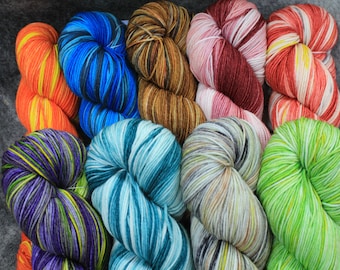 Hand Dyed, Sock Yarn, Lot 701 thru 709, Superwash Merino/Nylon, 450 Yd, 4.3 oz