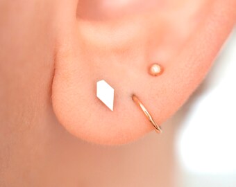 Tiny geometric stud earrings in sterling silver mix and match nickel free tiny stud minimalist earrings multiple piercings dainty stud