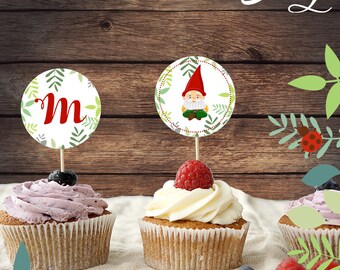 Cute garden gnome birthday party printable toppers or tags