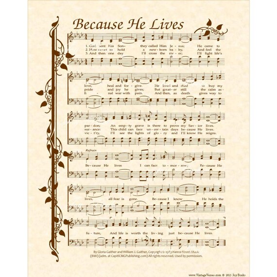 BECAUSE HE LIVES Christian Home & Office Decor Hymn Wall