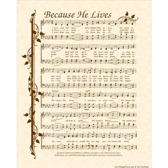 BECAUSE HE LIVES Christian Home & Office Decor Hymn Wall