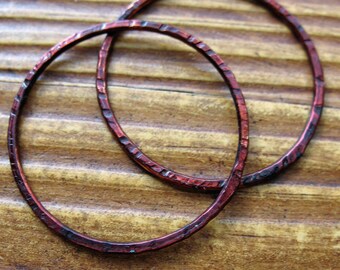 Merlot Brass Links - 1 pair - 28mm - 16 gauge Patina Artisan Soldered Circles