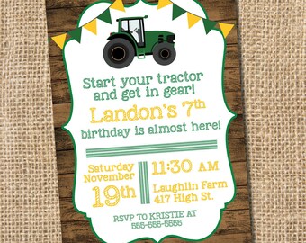 Tractor Birthday Invitation - PRINTABLE