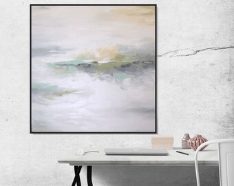 White Painting, Abstract Painting Minimalist Landscape Art Original Painting, Signed Art On Canvas, Gray Wall Art Muted Neutral Art Painting