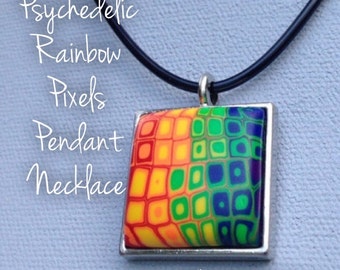 Rainbow Pixels Pendant Necklace