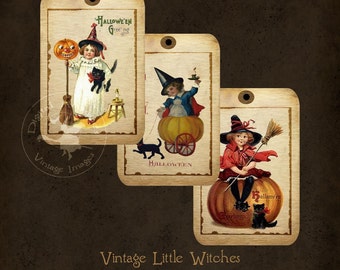 Halloween Tags Little Witches Vintage Digital Download
