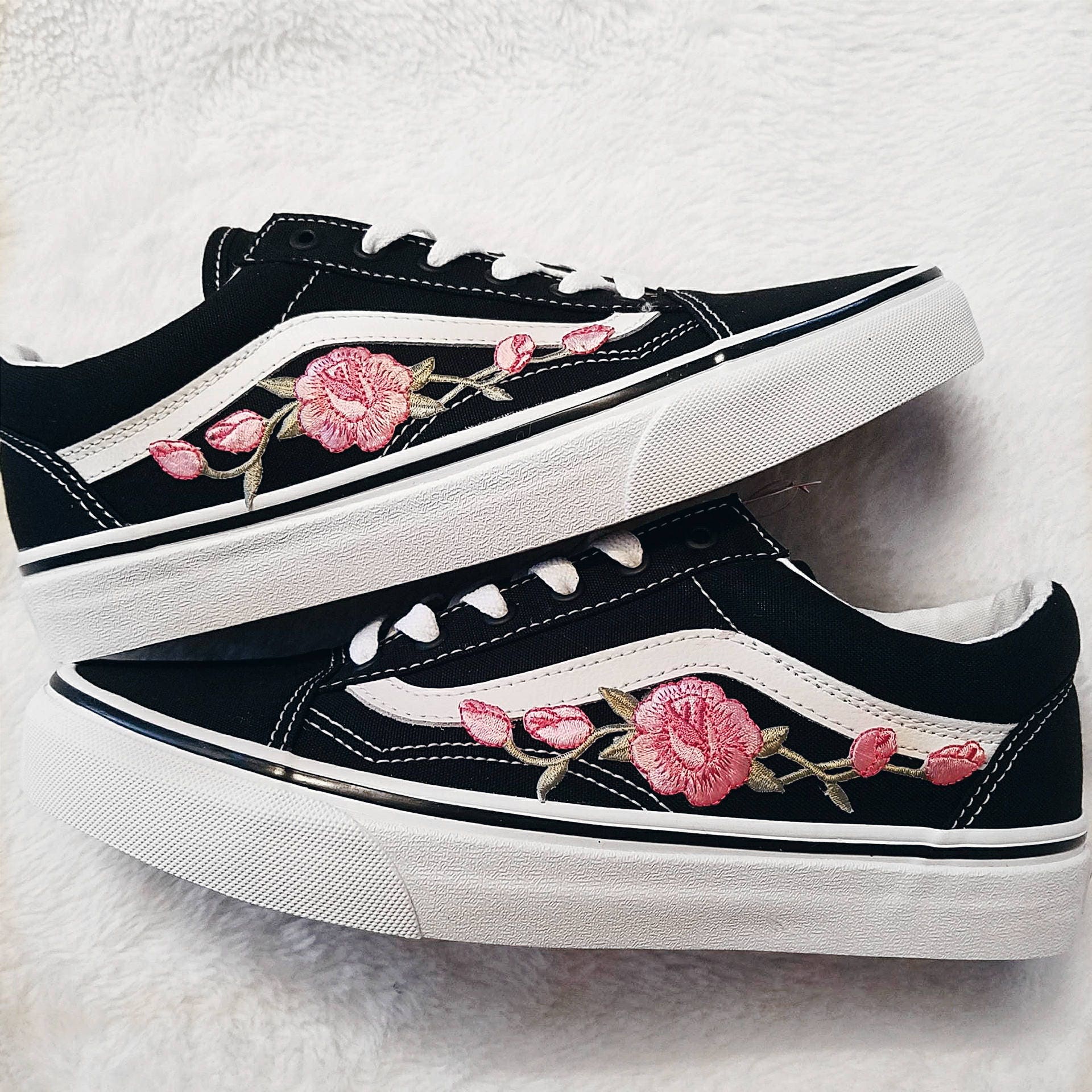 black vans embroidered roses