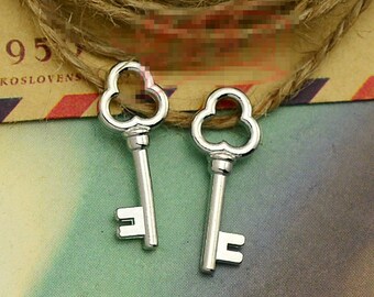 30pcs 8mm x 22mm Key Charms Antique Silver Tone 2 Sided Larger Size - SC2636