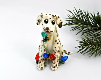 Dalmatian Liver Porcelain Christmas Ornament Figurine Lights OOAK