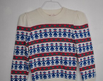 Kids holding hands world peace holiday sweater // love hearts // medium 10 12 // love bug