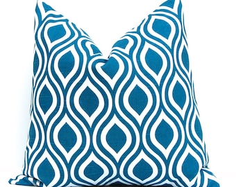 Turquoise Pillow Cover, Decorative Throw Pillow Cover, One 20 x 20, Teal Pillow on White Slub Nicole by Premier Prints, Teal Cushion Covers
