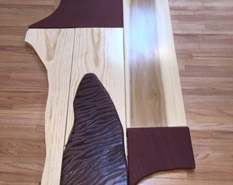 Unusual Beautiful Abstract Redwood Pine Poplar Leather Coffee Table