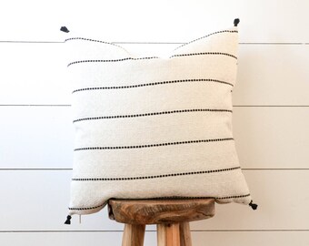 Black Stripe Decorative Pillow, Black & White Stripe Pillow, Tassel Pillow Cover