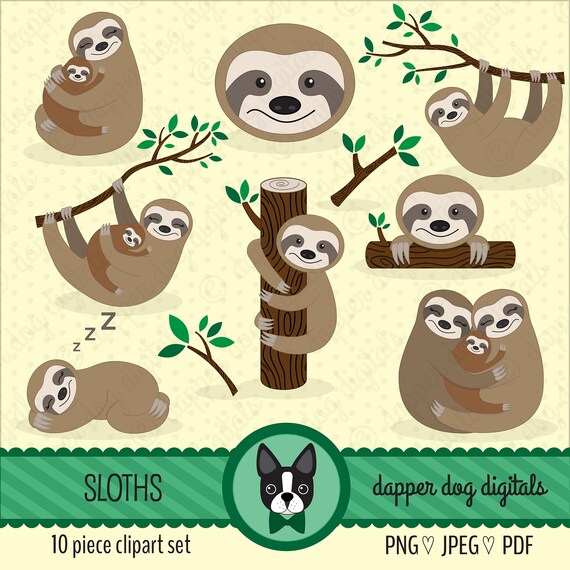 Sloths Clipart Set Commercial Use Vector Images Digital