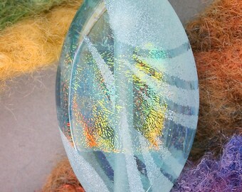 Lampwork Beads SRA "Jet Trails" Handmade Sandblasted Iridescent Lustre Faceted Dichroic Glass Window Focal Bead ~ Sky Aqua