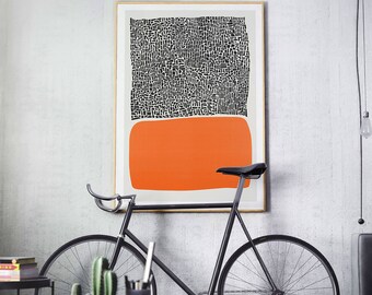 Abstract Print, City Sunset, Orange And Black, Architecture Art, Modern Art, Apartment Decor, Living Room Wall Art, Large Print, Warm Colour