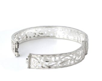 Art Deco inspired real silver hinged bangle with baubles