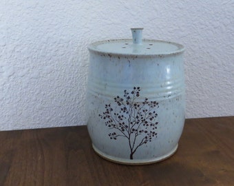 Compost Crock - Handmade Stoneware Pottery Ceramic - Hinting Blue and White - Tree - 1-1/2 Quart