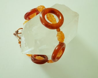 Carved Carnelian Bracelet, Carnelian Gemstone Beads, OOAK Jewelry Gift for Her